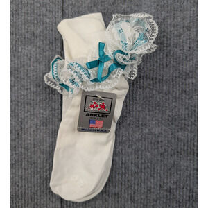 Vintage Nylon Ankle Socks Womens 8-9.5 Coquette Ruffle Event Lace 90s Dainty